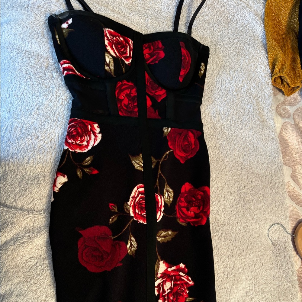 Red rose midi dress